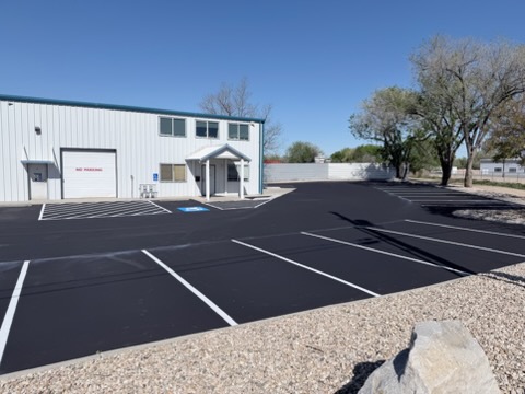 Commercial parking lot fully sealcoated and striped by Supreme Seal Coat in the Treasure Valley