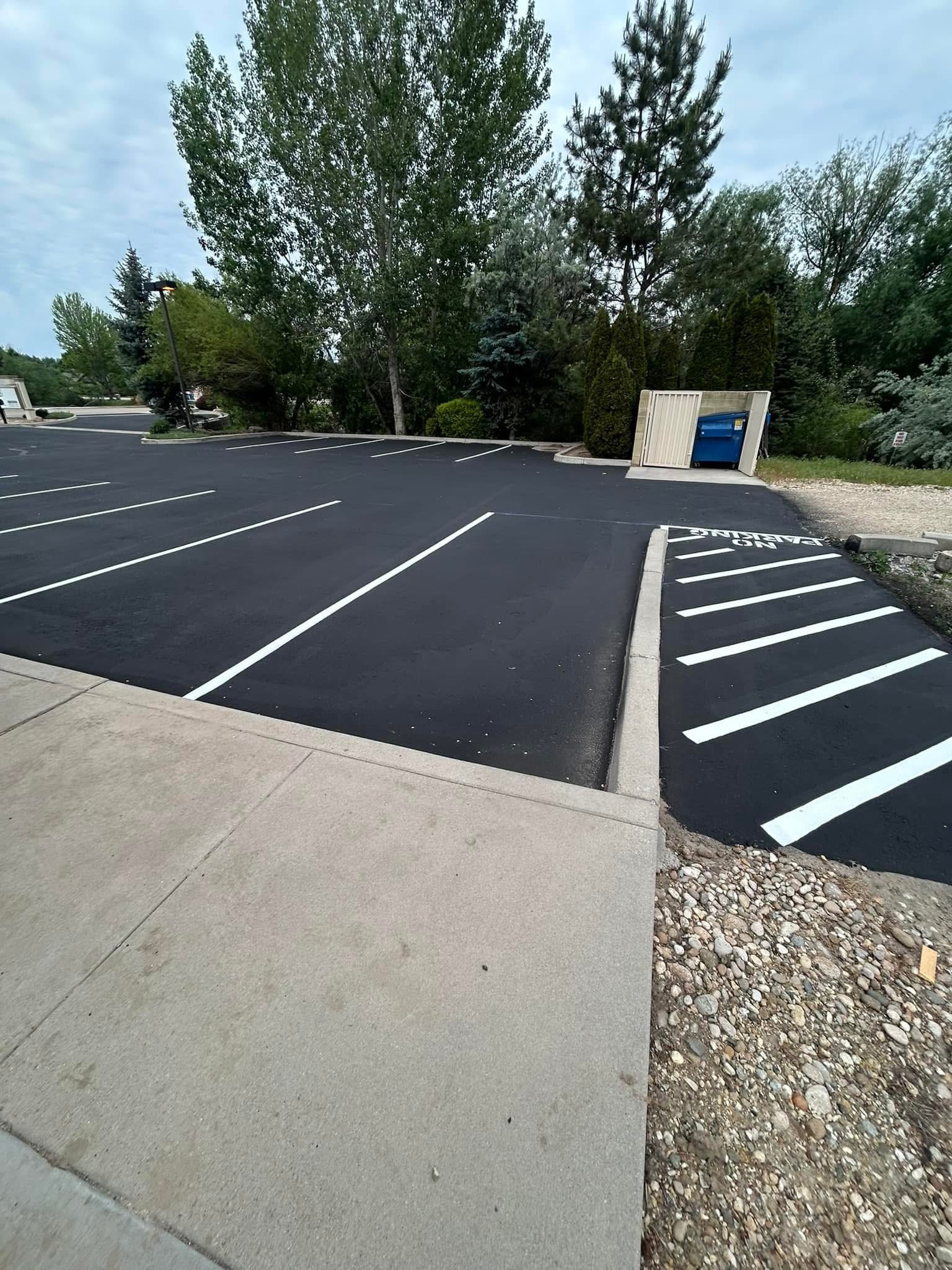 Freshly striped commercial parking lot