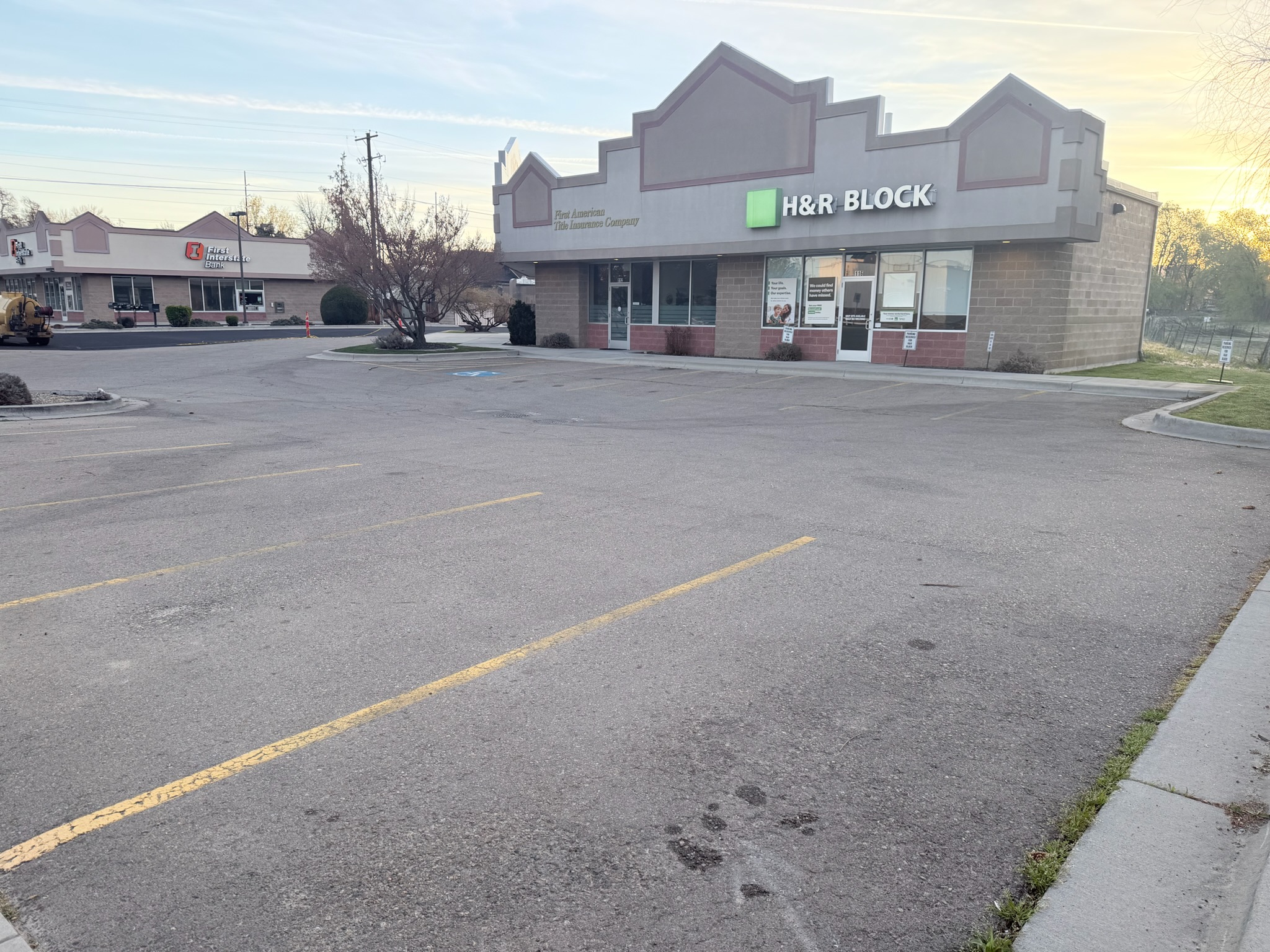 H&R Block side of the Meridian plaza after fresh striping